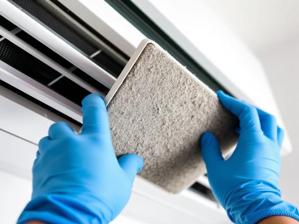 Filtre de climatisation encrassé retiré par un technicien